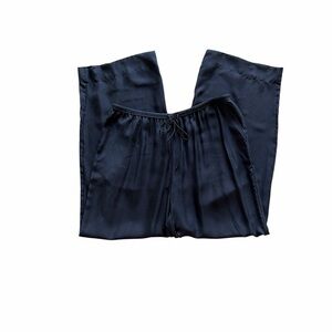 Wide leg silk drawstring trousers in blue black